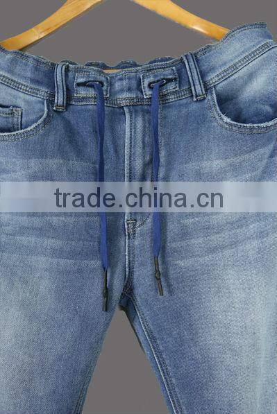 blue denim mens elastic waist sports pants