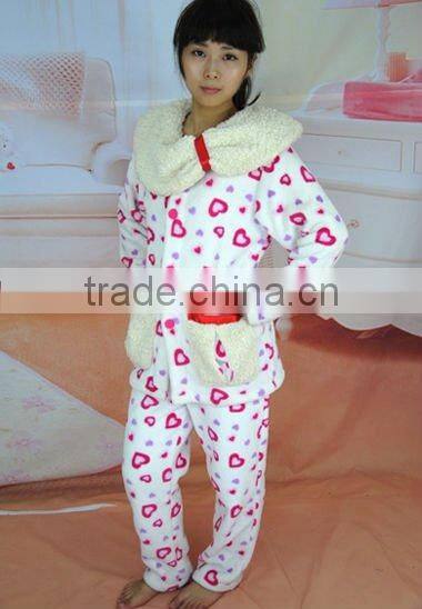Heart-shaped printed coralfleece bathrobe