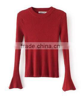 Runwaylover 128 New Design 2017 Ladies Fashion Knitted Flare Sleeve T-Shirt