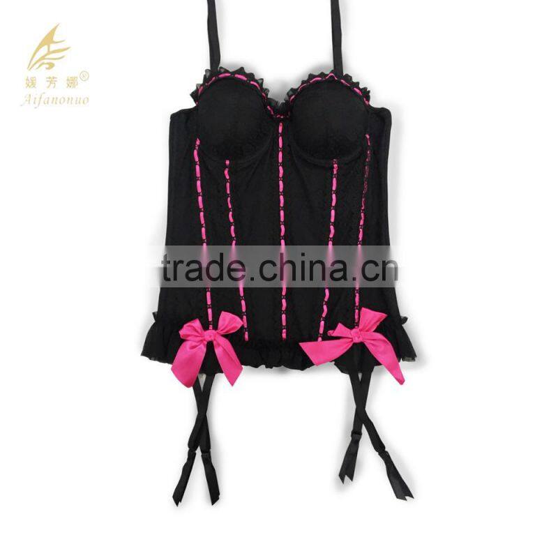 High quatily lovely pink rose ribbon sexy lingerie babydoll with sexy g-string