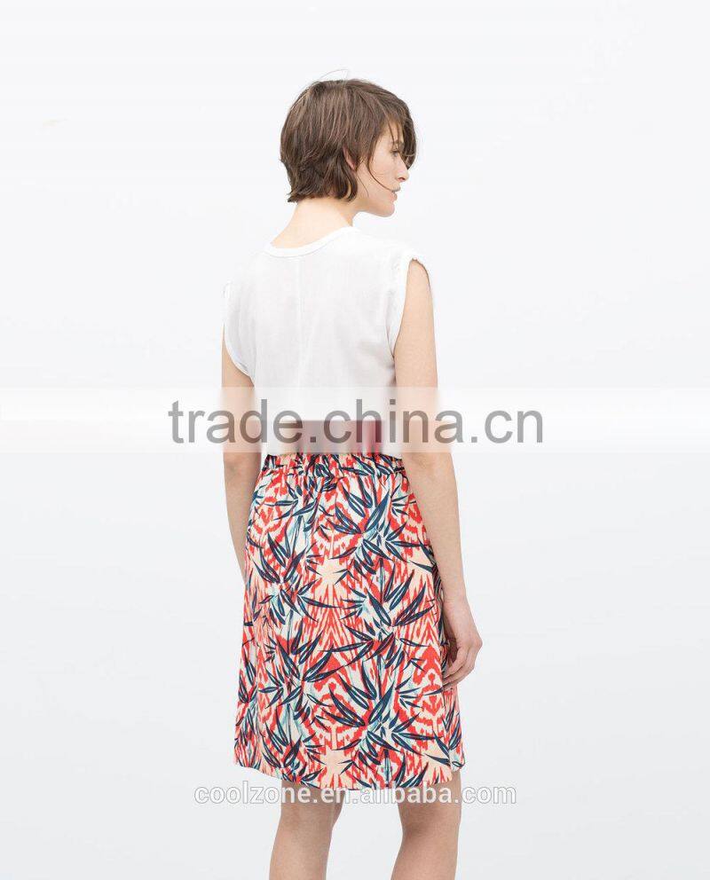2015 New fashion palm tree print longuette skirt