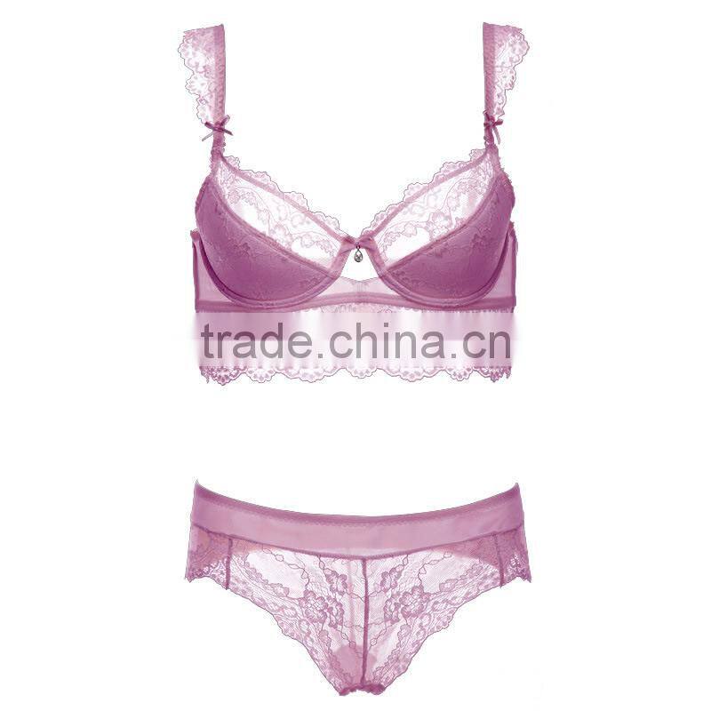3/4 cup Nylon & Lace Bra and Panties Set, different size & hollow & breathable, floral, more colors, Sol