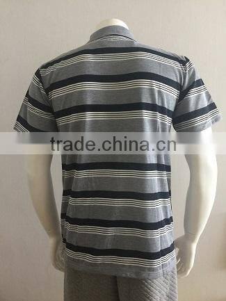100% polyester striped short sleeve polo shirt