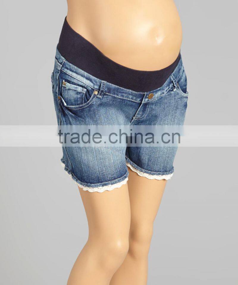 Hot Selling Maternity Shorts With Light Wash Lace-Trim Under-Belly Maternity Shorts Women Clothing WP80817-16