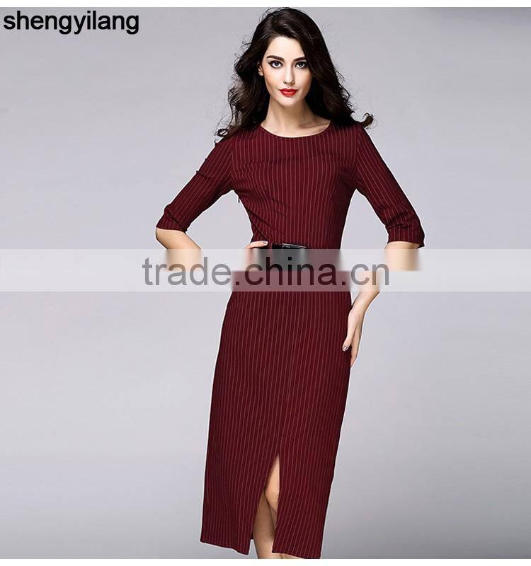 wholesale simple striped long dress with belt