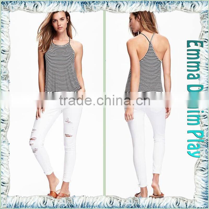 Latest Designs Sexy Ladies White Black Striped Tank Tops