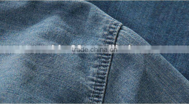 2016 men's 100% cotton washed denim/jeans body fit casual shirt