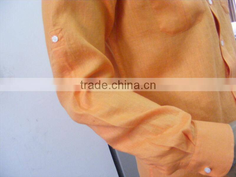 2016 men's organge linen shirt with two chest pockets