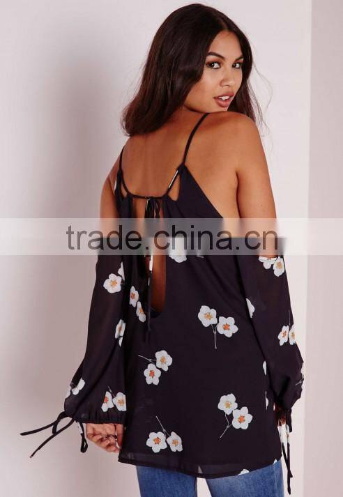 New summer collection wholesale floral printing high quality chiffon style blouse