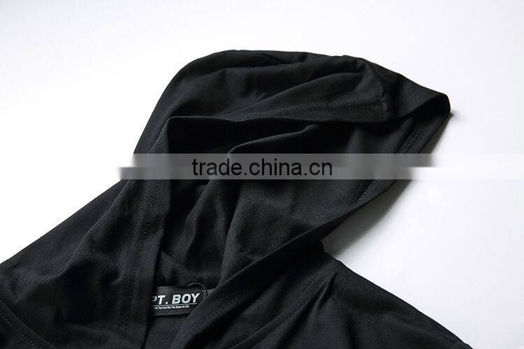 Men Black zipper o ring Hip hop t shirt with hood