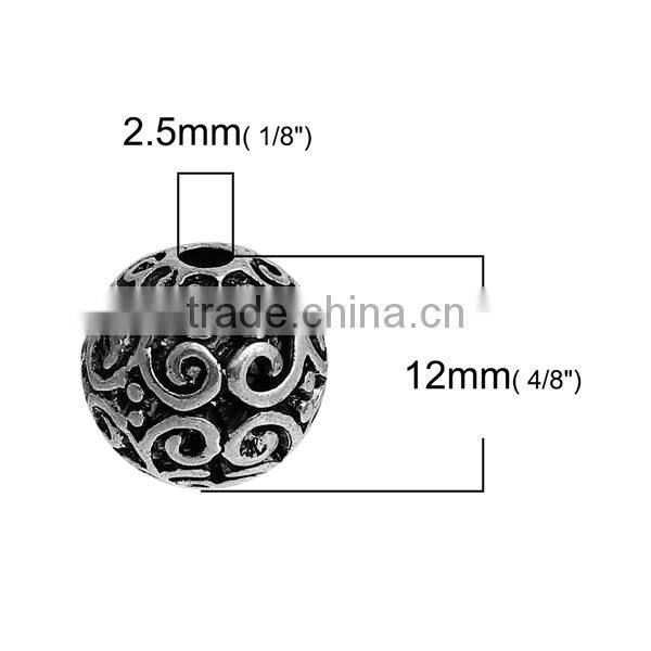 Zinc Based Alloy Spacer Beads Round Antique Silver Filigree