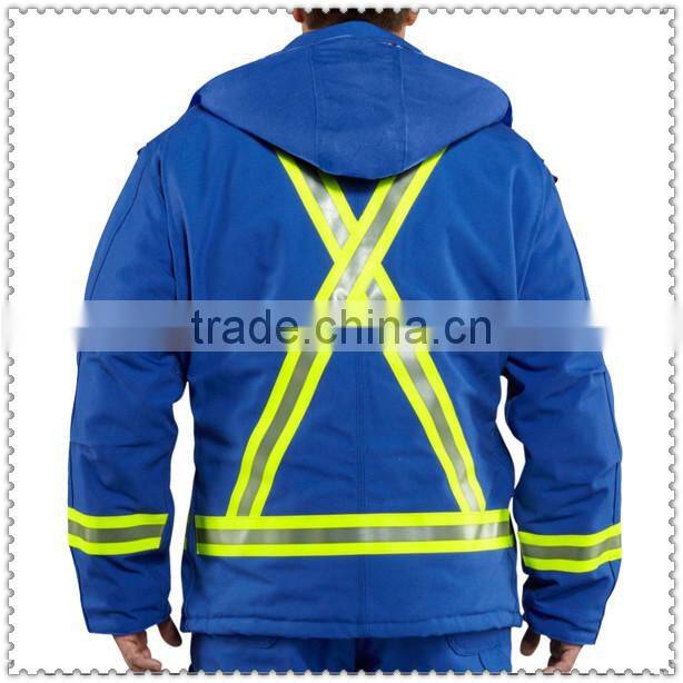 Protective Coverall Flame Resistant Duck Coat with Reflective Stripe and Quilt-Lined