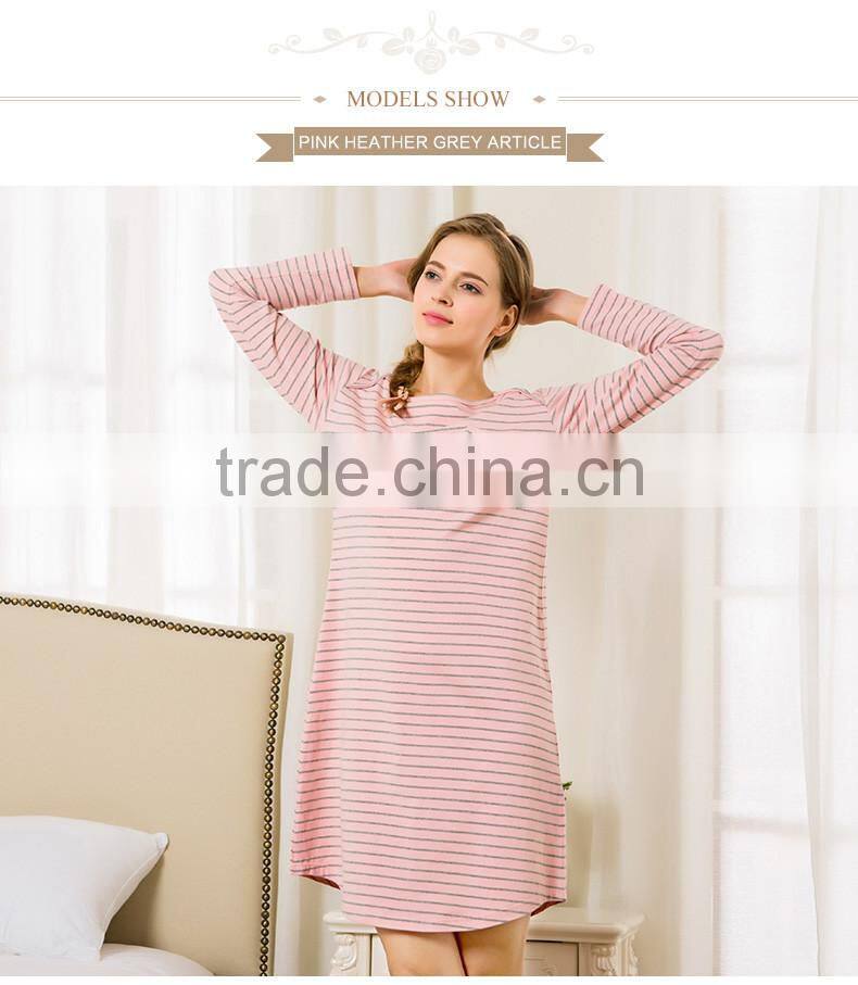 Best Price Qianxiu Ladies Long Sleeve Striped Images Sex Night Dress for Women