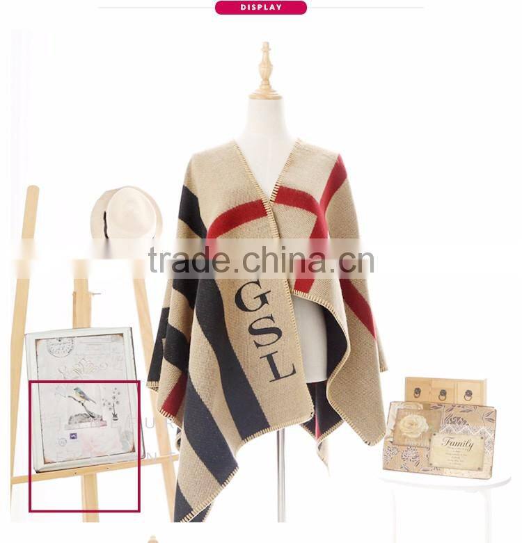 Wholesale street fashion scarf print wool poncho cashmere shawl