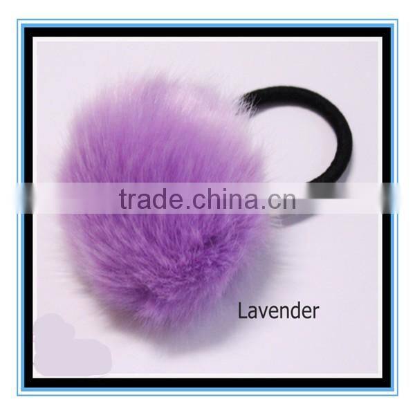 Cheap wholesale price elastic fur fluffy ball pom pom Scrunchie Ponytail holder Hair Accessories