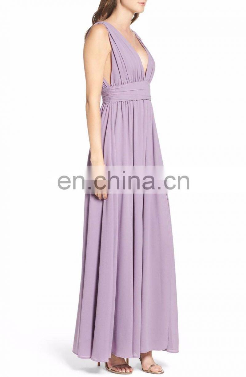 Plunging V-Neck Chiffon Evening Gown Latest Gown Designs 2017