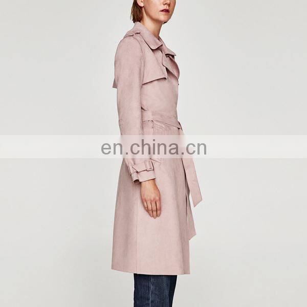 OEM factory faux suede trench coat for women flowing lapel collar design trench coats