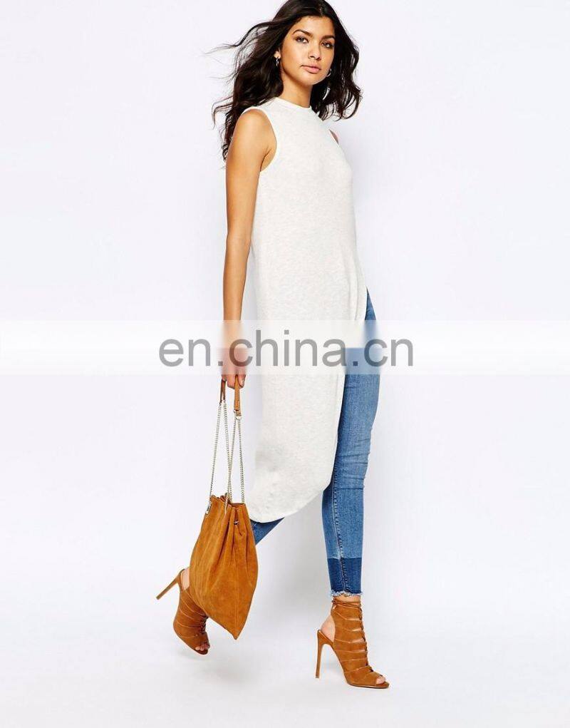 Moda Asymmetric hem ropa mujer algodon t-shirt in split