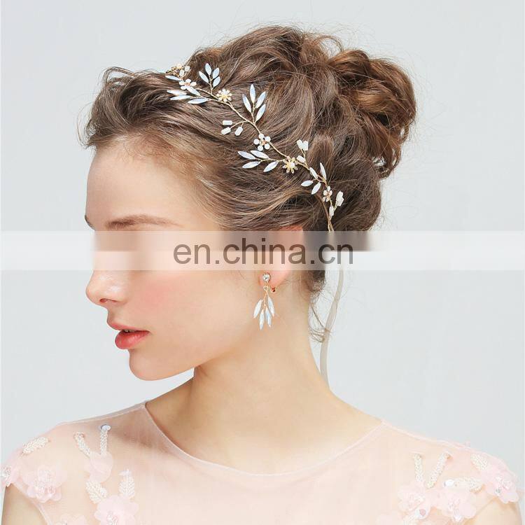 Wedding Accessories Enchanted Floral Opal Rhinestone Regal Reverse Hair Vine and Earring Set Headpiece Prom Halo Women Headpiece