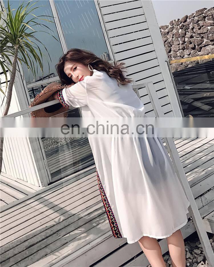 white Embroidery Beach Cover up 2019 Saida de Praia Beach kaftan Bathing suit Cover ups Vestidos de Playa Beachwear Tunic