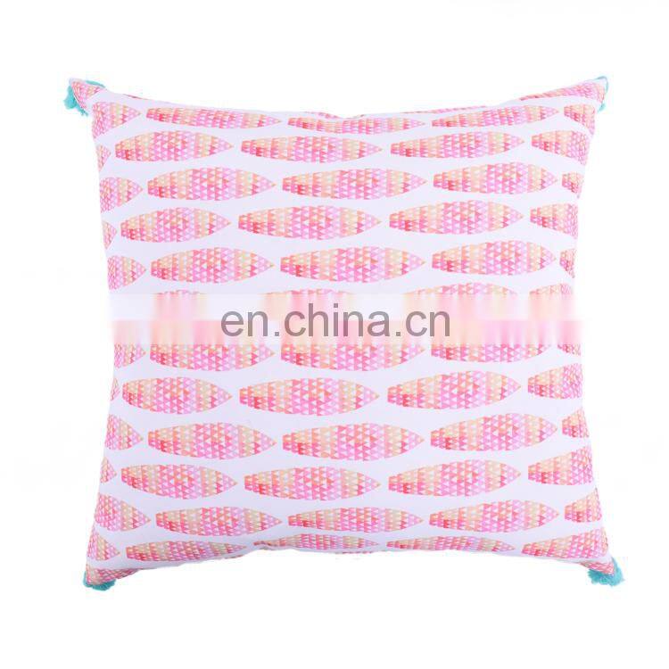 Colourful lively spun polyester green plants pattern printed sofa cushion covers with tassels