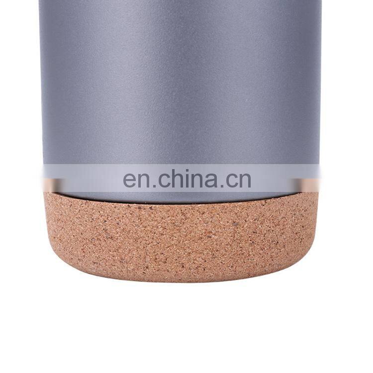 Slender stainless steel coffee tumbler vacuum Insulated tea mug with Oak bottom