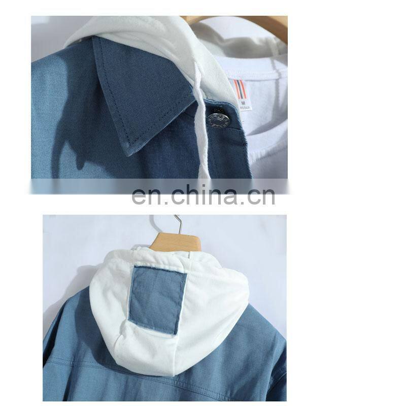 customized brand 100% cotton lapel hooded jacket men's windbreaker washed casual jacket bomber jacket S-4XL