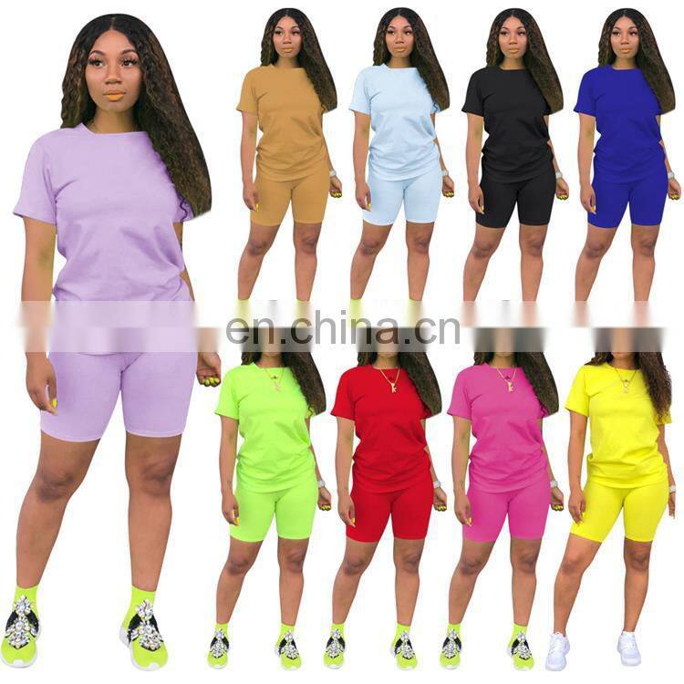 Manufacturer wholesale custom LOGO women's spring and summer mround neck T-shirt shorts street casual sports 2-piece set