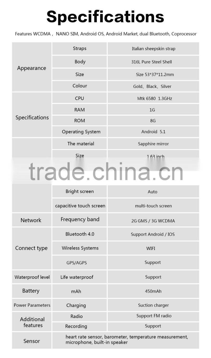 New arrival android smart watch 2016 GPS smart watch D6 android 5.1 mtk680 quad core wifi 3G smartwatch d6.