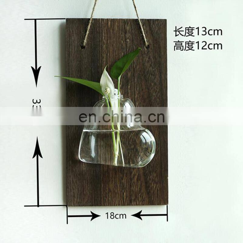 Wall-mounted Glass Vase Home Decor Glass & Wooden Flower Pot Vintage Wood Wall Hanging Heart Shape Vase