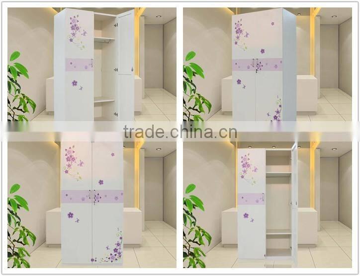 Bedroom Furniture Set Double Door Metal Wardrobe 2 Shelves KD White American Flexible Wardrobe