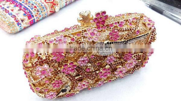 luxury flowers and bird pattern box clutch crystal stone evening bag