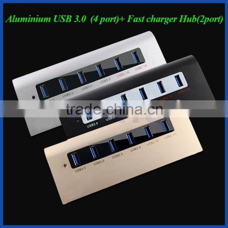 2016 Portable USB 3.0 4 Port generic Hub Aluminium Case with 2A Power Supply