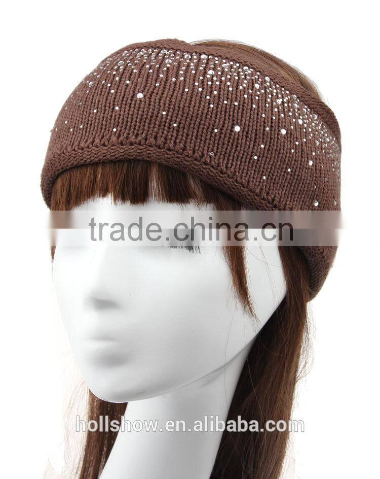 Wholesale Fashion Wool Knitted Lady Headband Rhinestone Crochet Women Hairband