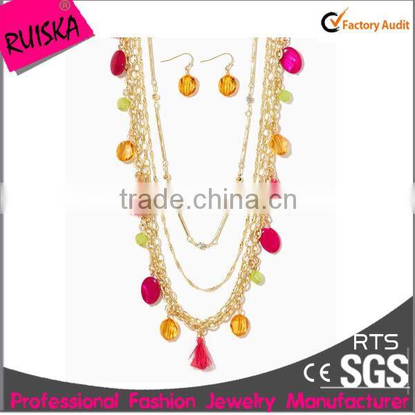 Souk Necklace Set Elegant Spring Jewelry Tassels Slender Chain With Gem-like Stones