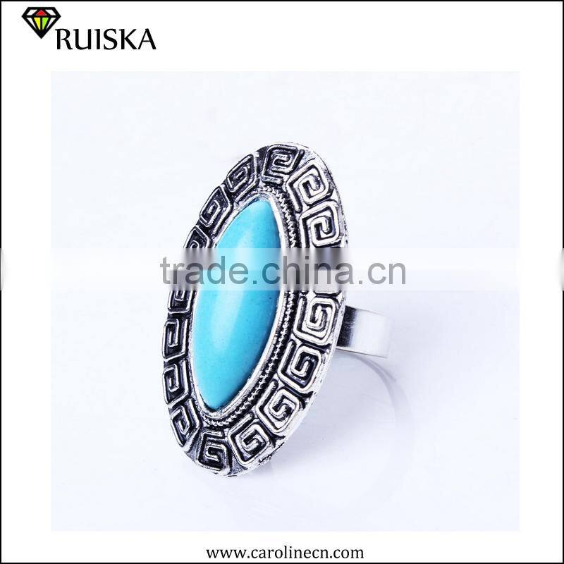 Caroline Fashion Antique Silver Oval Mens Turquoise Rings