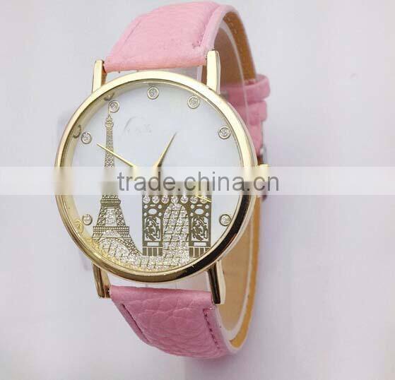 High quality Leather watch Women's Eiffel Tower Printed Dial Faux Leather Analog Quartz Wrist Watch