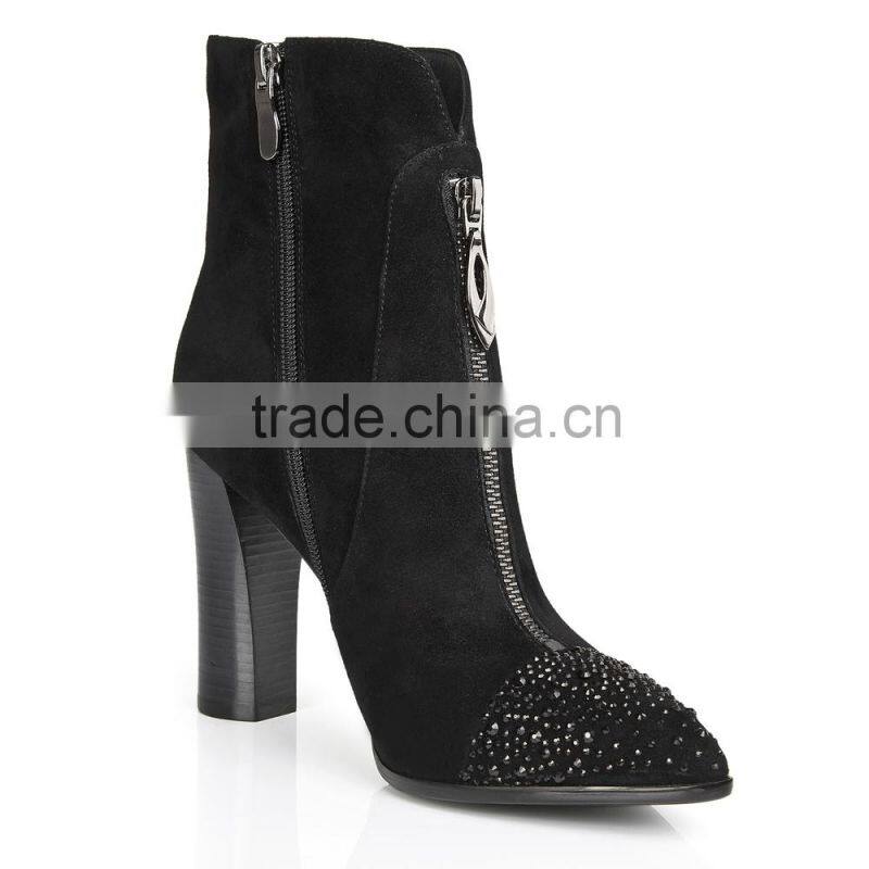 Top Fashionable Rhinestone Women Boots Andkle Boots Leather Heels