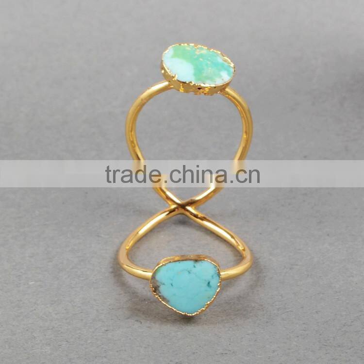 Turquoise gold turquoise double stone wire twisted ring