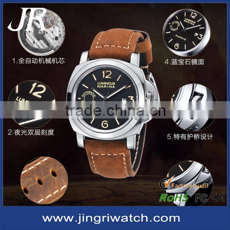 2015 popular own logo elegant watch genuine leather strap brand watches men watch