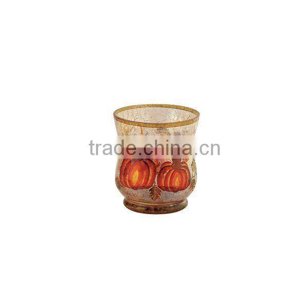 SET OF 3 CRACKLED CANDLEHOLDER WITH PUMPKIN HANDPAINT