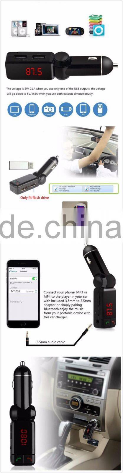 Hot Sale Wireless LCD Bluetooth 12V MP3 Player Dual USB Charger Handsfree FM Transmitter Car Kit