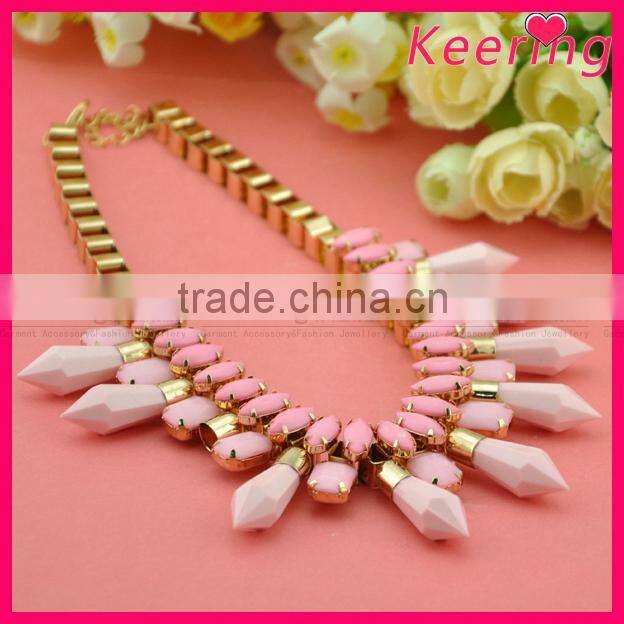 Hot sale gold chain with pink beads fashion necklace WNK-270