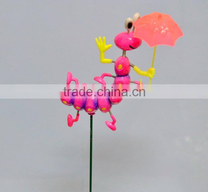 4 Inch Caterpillar with Umberlla Garden Decoration Plastic, Garden Sticks
