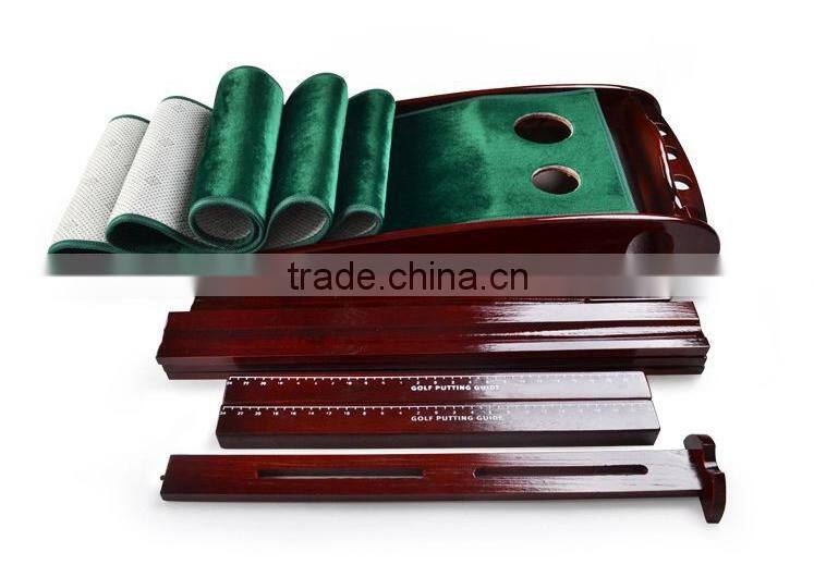 Wood Golf Putting Trainer with Automatic Ball Return