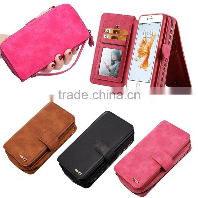 China Manufacturer Wholesale Woven Pattern Pouch Detachable Multifunction Wallet Leather Case for Iphone