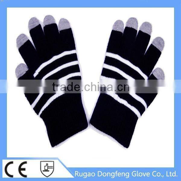 5 Fingers Knitted Stripe Touch Screen Gloves
