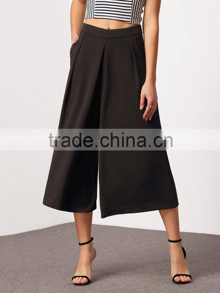 2016 latest design factory wholesale 3/4 length culottes lady pants hot pants sale with wide leg sleeve