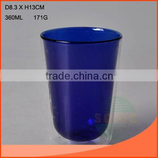 266 ml Double wall glass cup with clear wall outside and green wall inside