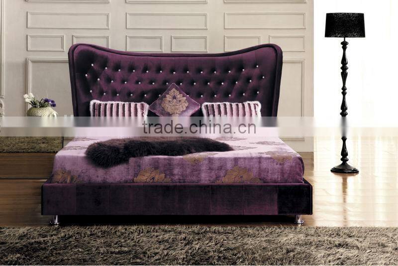 Luxury neoclassical bedroom furniture fabric bed with diamond decoration DH100